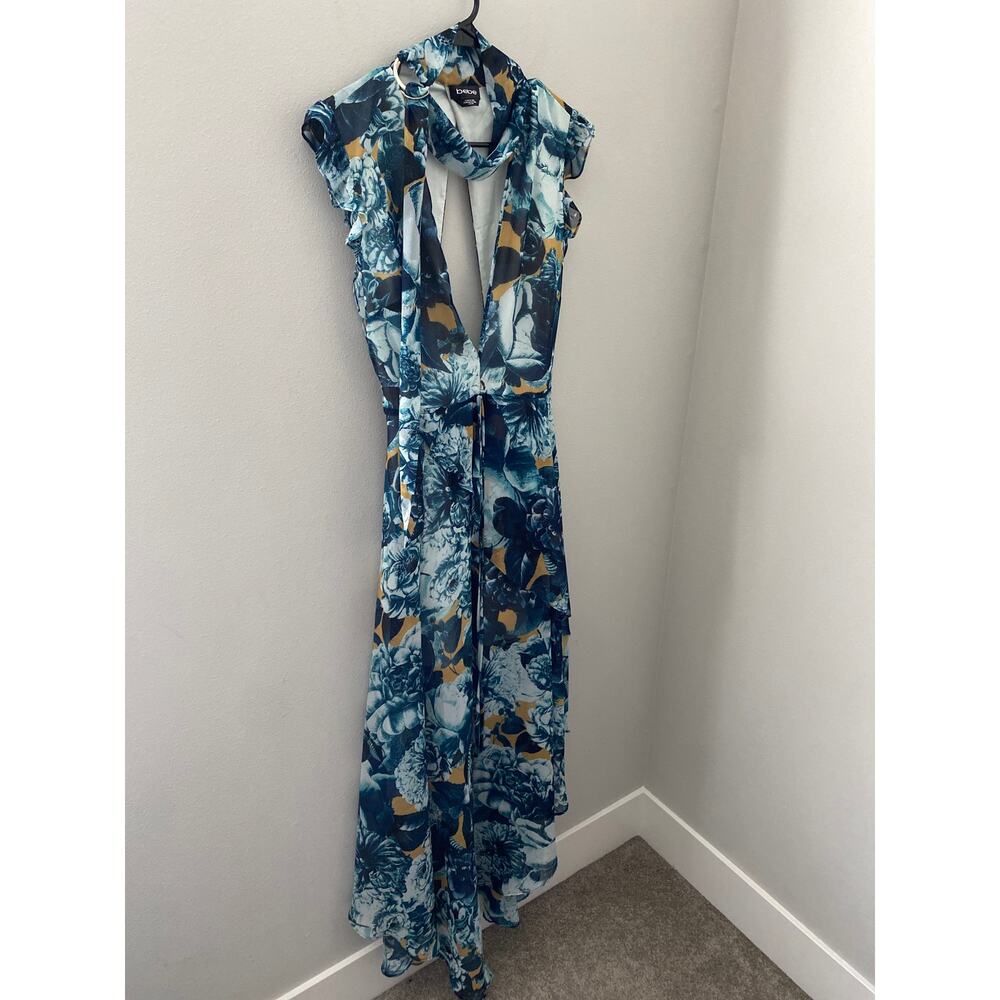 Bebe Floral Open-Back High-Low Midi Dress Blue Multi Women's Size XXS - Picture 4 of 5